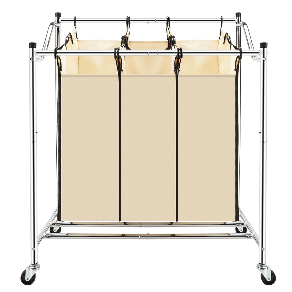 3 Bag Laundry Rolling Divided Sorter Bathroom Dirty Cloth Hamper