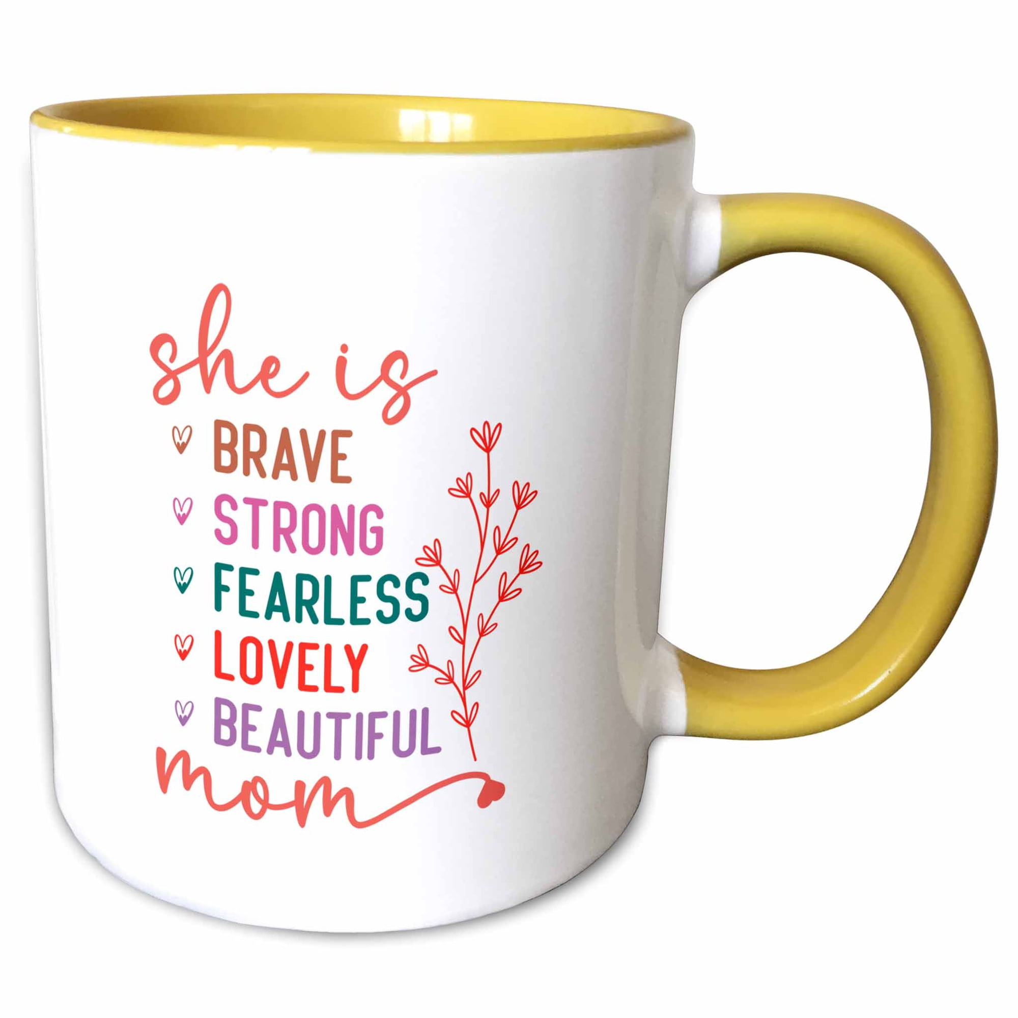 3drose She Is Brave Strong Fearless Lovely. Mothers Day Art Gift Card 11oz Two-tone Yellow Mug
