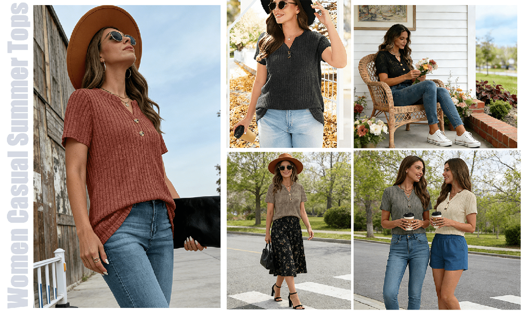 Fantaslook V Neck Tops for Women Short Sleeve Henry Shirts with Button Dressy Casual Summer Blouses Tops