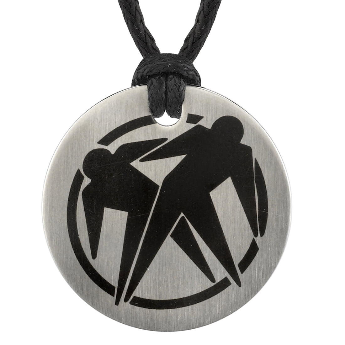 Circular Double Male Silhouette Pendant in Stainless Steel, 18"
