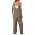 thumbnail image 4 of Rigardu jumpsuits for women Womens Ribbed Knit Jumpsuit Sweater Romper Sleeveless Pajamas Loungewear Long Pants Romper with Pockets one piece jumpsuits for women women jumpsuit Khaki + 3XL, 4 of 7