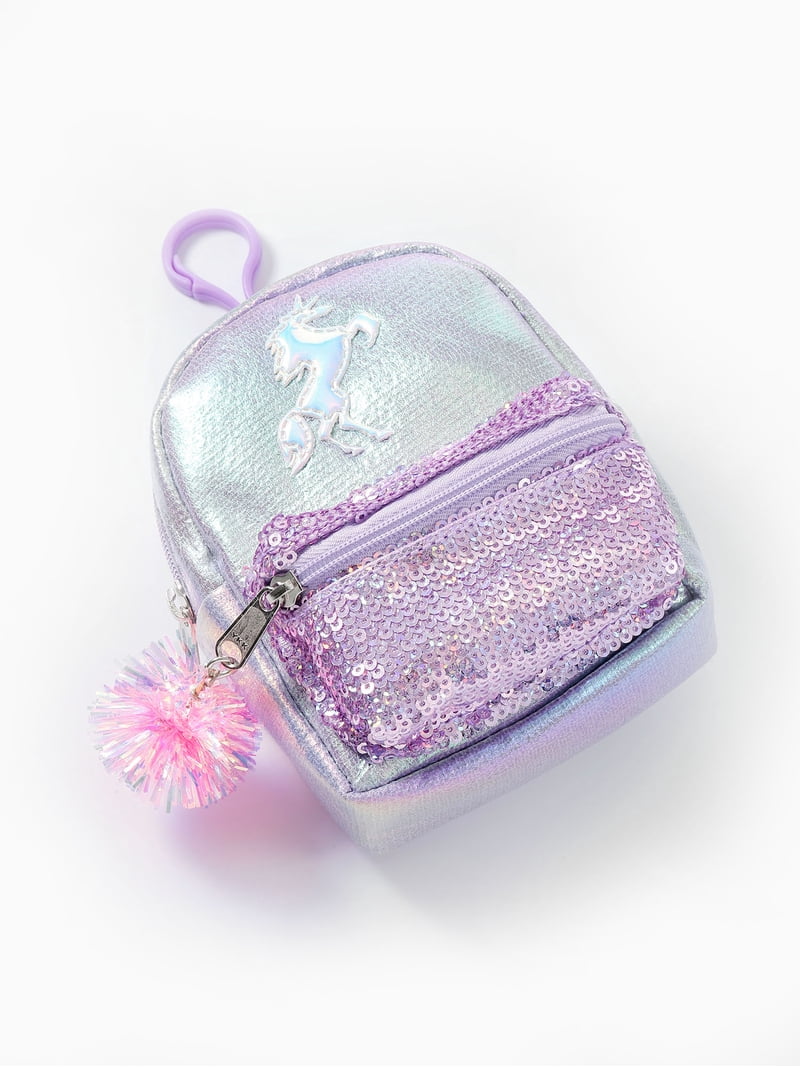 Wonder Nation Purple Unicorn Mini Backpack Zip Pouch Keychain for