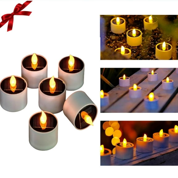 2025 New Clearance!Solar Tea Lights Outdoor - 6 Pack Solar light Candles Flameless Warm LED Light Flickering Candles For Patio Garden Yard Party Wedding Festival Camping Home Decor 2.3x2Inch