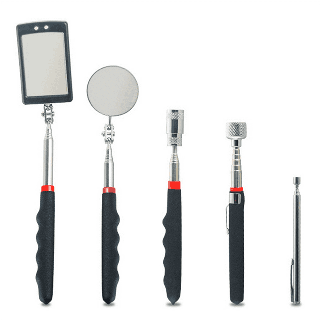 5pcs Mechanical Repair Tools Adjustable Automotive Telescopic Detection Lens Inspection Mirror Magnet Attractor Set