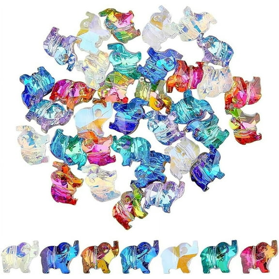 35Pcs Transparent Elephant Glass Beads Mixed Color Back Plated Charms Bulk Animal Spacer Beads for Jewelry Making 13x15x8.5mm Hole 1.2mm