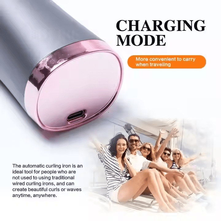 2025 latest Portable Wireless USB Curling Iron - 6 Adjustable LCD Settings, Automatic Ceramic Hair Curler with Rechargeable Battery for Home Use