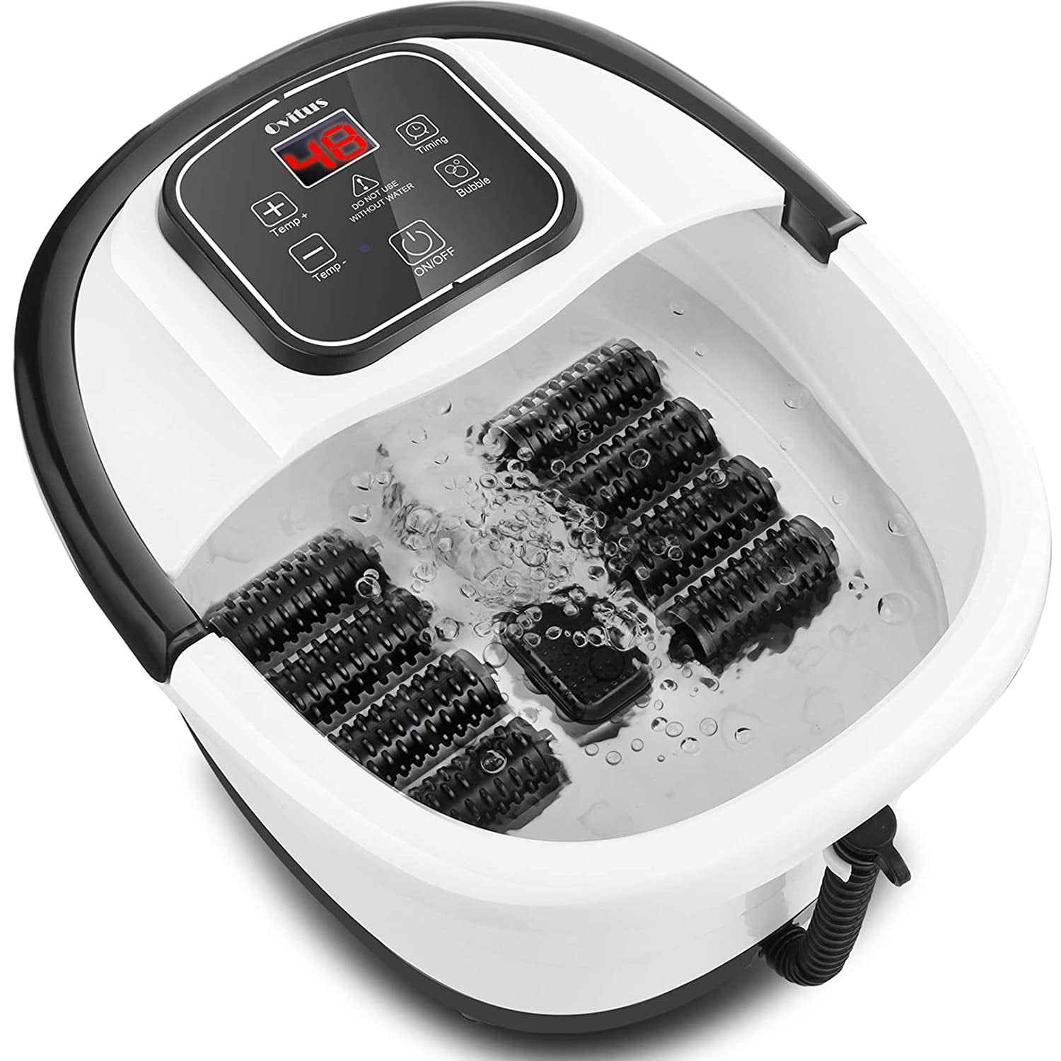 Foot Spa Bath Massager with Heat Bubbles, 8 Removable Massage Rollers