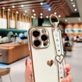 thumbnail image 2 of for iPhone Case,Luxury ElectroPlated Side Print Love Heart Pattern with Hand Bracelet Camera Lens Protection Shockproof Phone Case (White,iPhone 14), 2 of 6