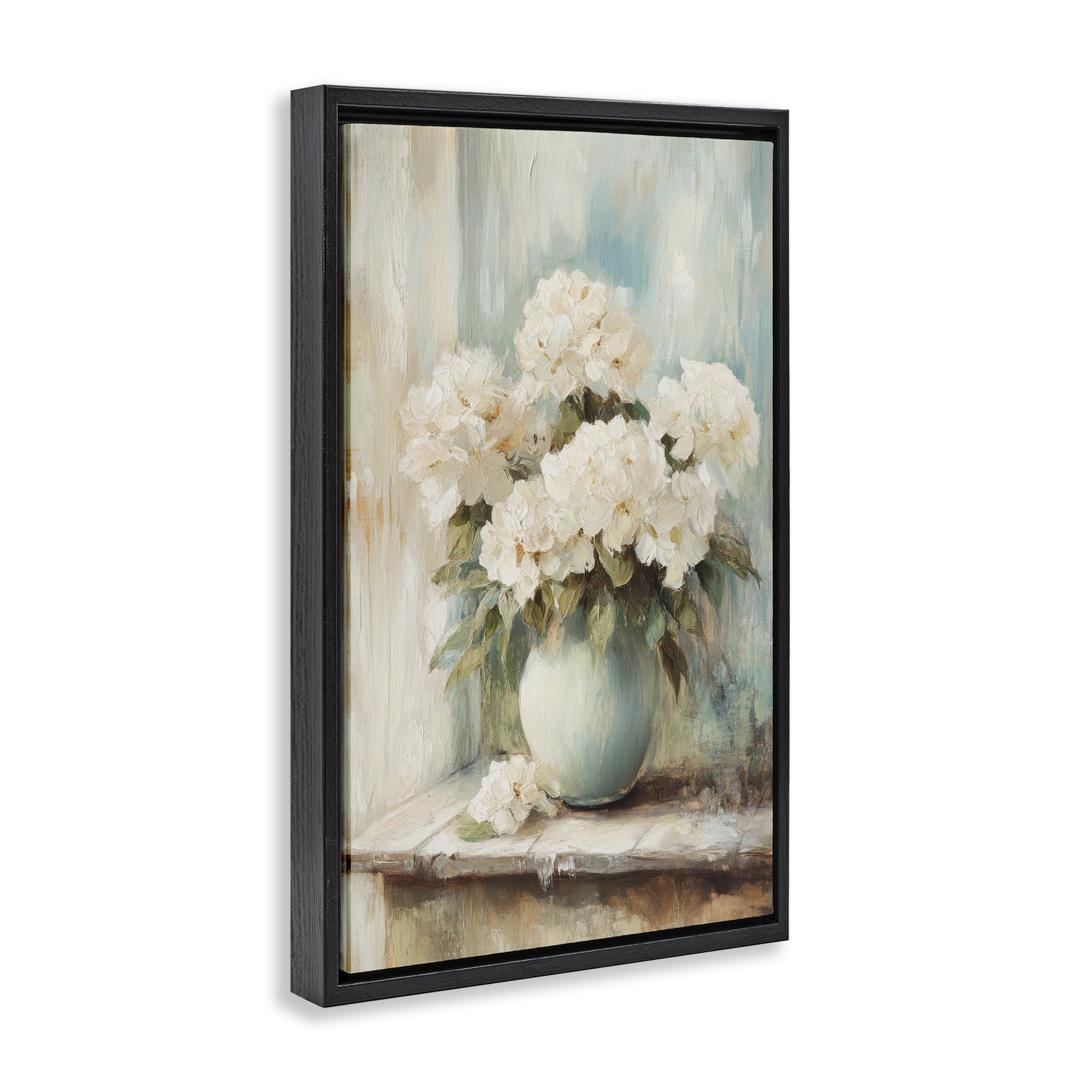Stupell Industries Mantle Arrangement of Soft Blossoms Black Framed Floater Canvas Wall Art, design by Petal Prints Design