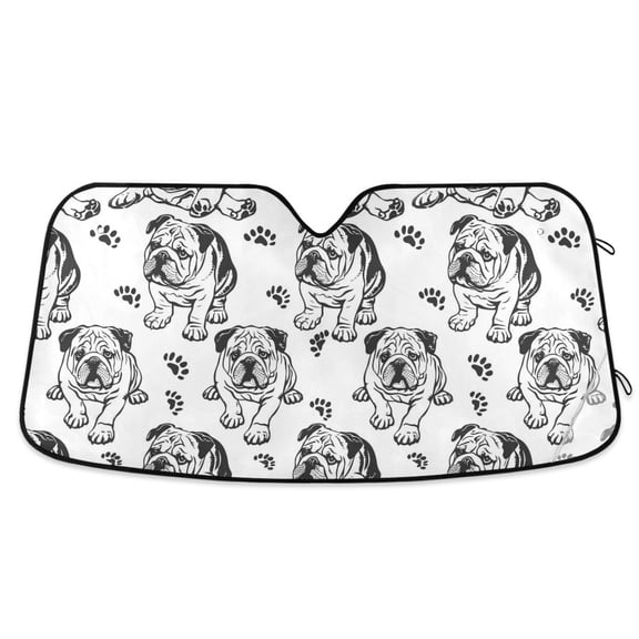 English Bulldog with Paws Car Windshield Sun Shade Foldable Car Front Window Visor Heat and UV Protection 53x23.5