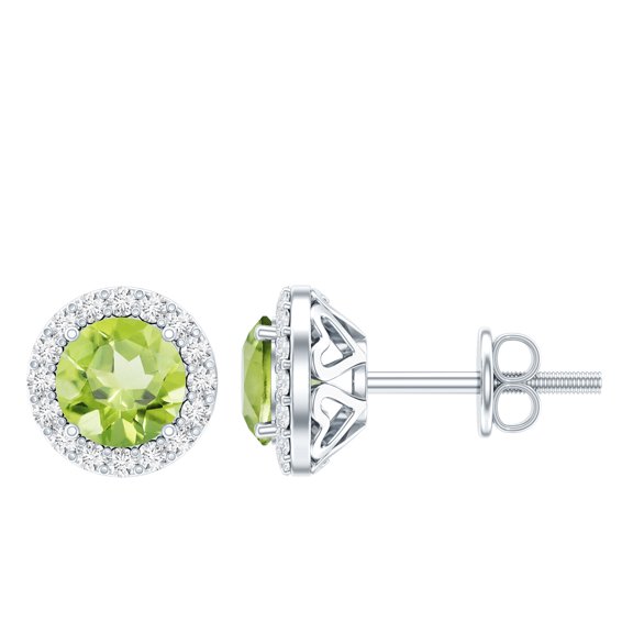 Rosec Jewels Peridot Stud Earrings for Women - 1 Ct - AAA Quality - Real Peridot Diamond Earrings with Halo - with Jewelry Box, 925 Sterling Silver