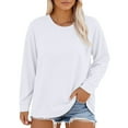 thumbnail image 3 of Women's Plus Size Long Sleeve T-Shirt, Solid Color Drop Shoulder Casual Top, Oversized Loose Fit Tee for Everyday Wear, Relaxed Comfort Basics White XXL, 3 of 7