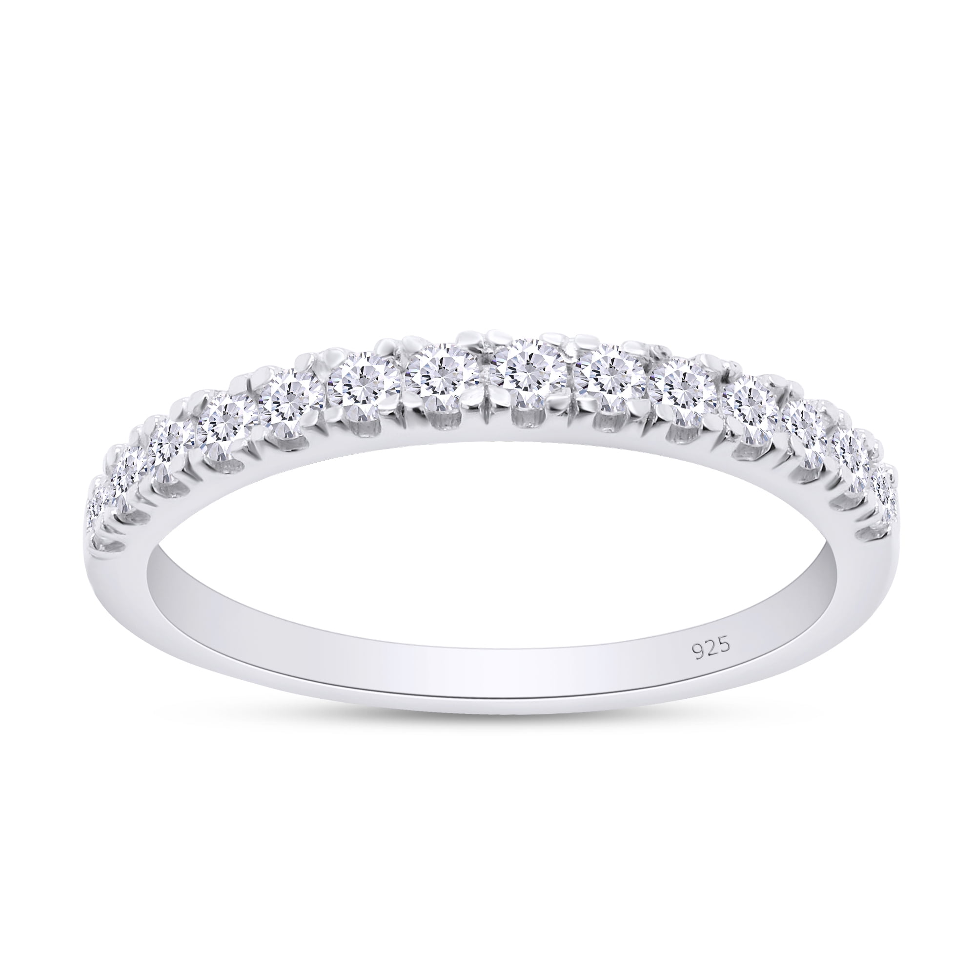 AFFY 0.20CT Moissanite Diamond Half Eternity Wedding Band Ring for Women 18K White Gold over Silver-4