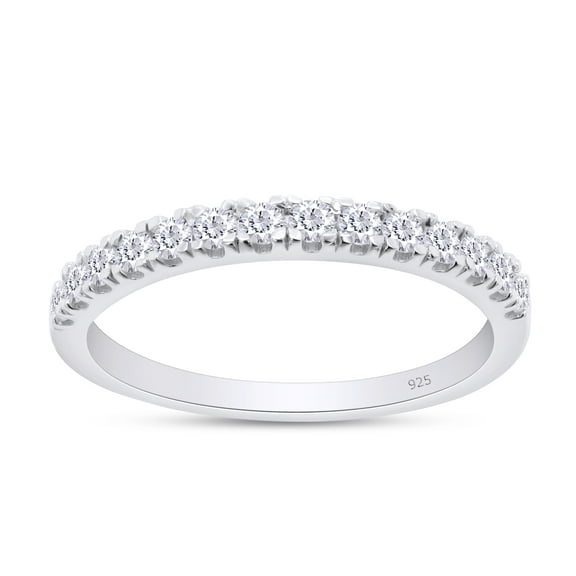 AFFY 0.20CT Moissanite Diamond Half Eternity Wedding Band Ring for Women 18K White Gold over Silver-4
