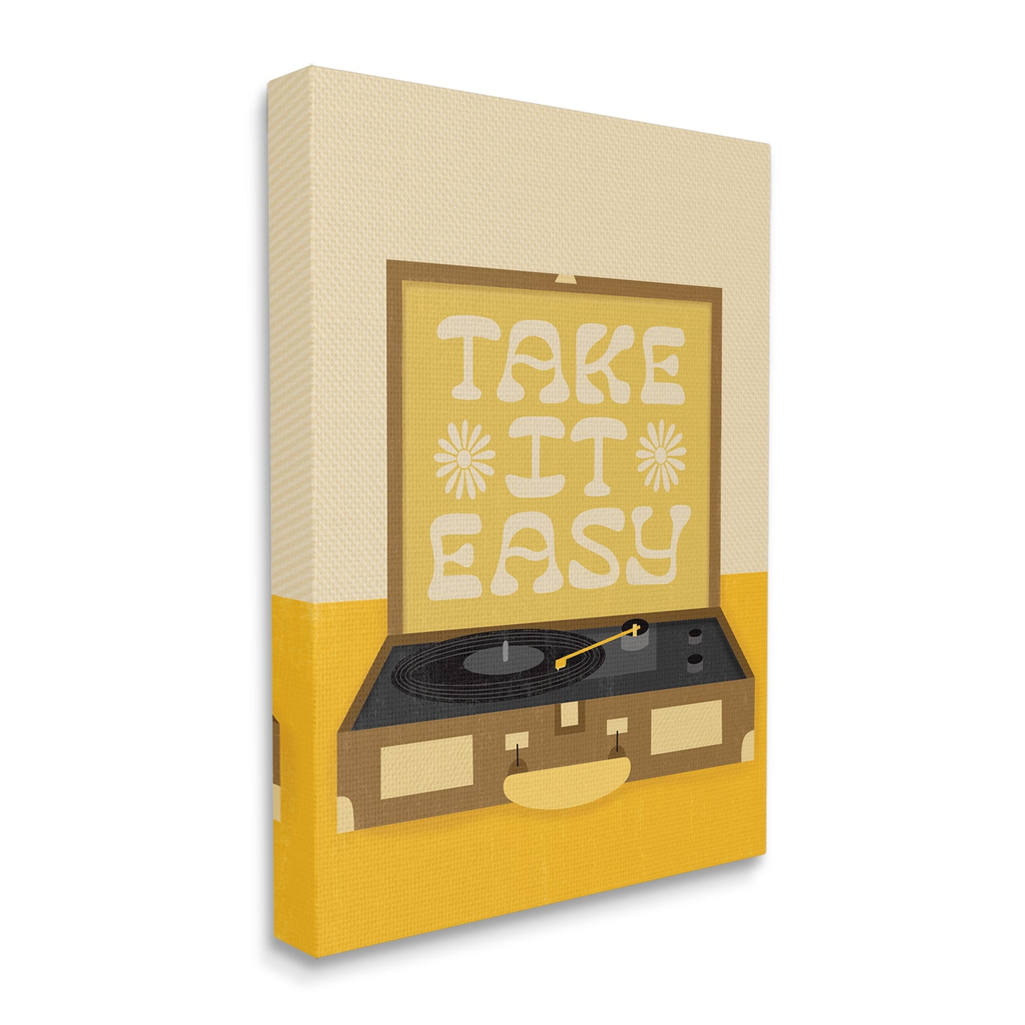 Stupell Industries Take it Easy Motivational Vintage Boho Record Player Graphic Art Gallery-Wrapped Canvas Print Wall Art, 16x20, by Jaylnn Heerdt