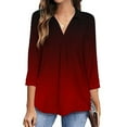 thumbnail image 2 of IROINNID Women's Long Sleeve V-Neck Shirts Cool Shirts for Women Leisure V-Neck Three Quarter 3/4 Sleeve T Shirt Autumn Printing Blouse Tops Sweatshirt,Red, 2 of 6