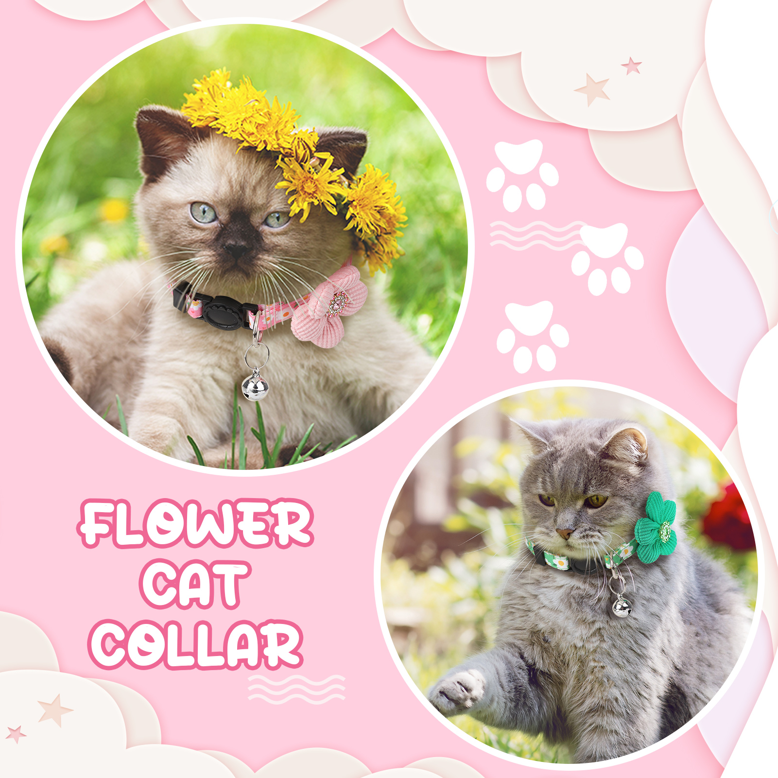 Shuaien Cute Cat Collar with Bells, 4-Pack Adjustable photo 6