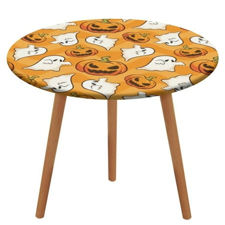 

Bybiment Round Fitted Tablecloth with Elastic Edge Pumpkin Halloween Pattern Decorative Tablecloth Table Cover 51 Inch