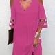 thumbnail image 1 of Vestido con escote en V y hombros descubiertos, vestido liso con costuras de malla de manga corta, ropa de mujer, 1 of 4