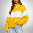 thumbnail image 2 of Quarter Zip Sweatshirt Women Stand Collar Color Block Fleece Pullover Lightweight Casual Loose Long Sleeve Fall Sweatshirt No Hood Yellow XL, 2 of 8
