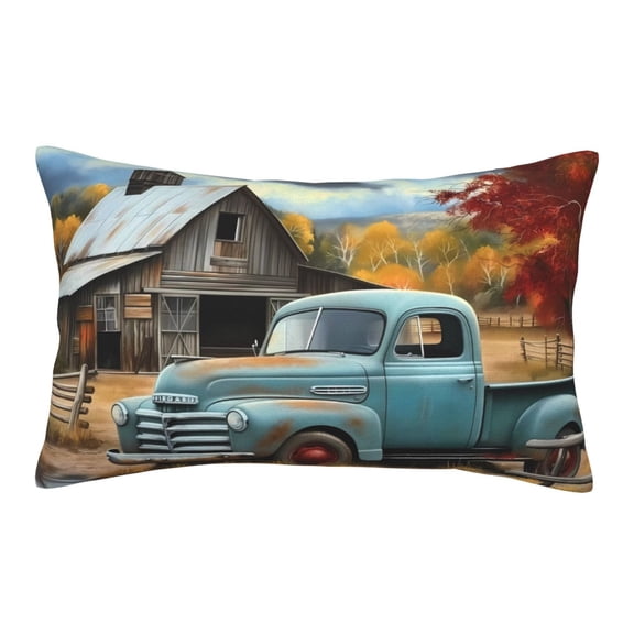 Picia Vintage Truck Farm Scene Pattern Plush Pillow Case – Soft and Cozy Cushion Cover, Hypoallergenic Throw Pillow Case for Home Decor-14"x20"