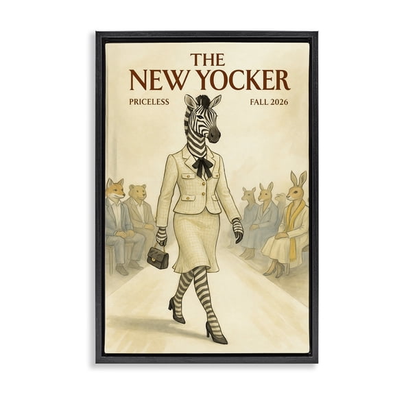 Stupell Industries Traditional New Yocker Zebra Model Black Floating Frame Canvas Art, 17 x 25, by Grotto Studios
