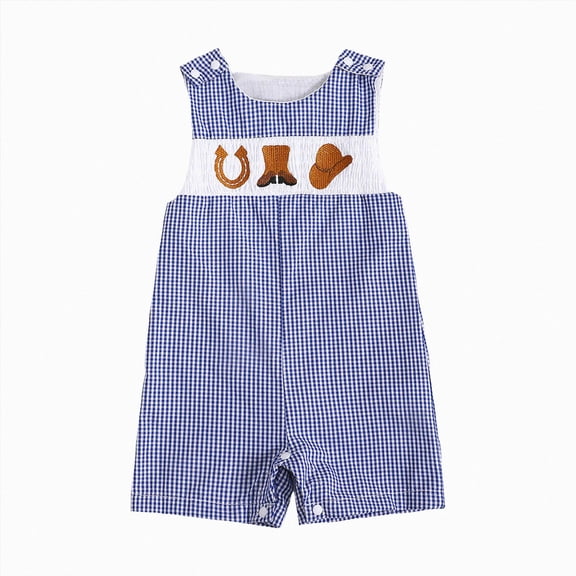 KPOPLK Baby Boys Girls Gingham Short Romper Overalls Embroidery Sleeveless Jumpsuit with Crotch Snaps,Size 0-3 Months