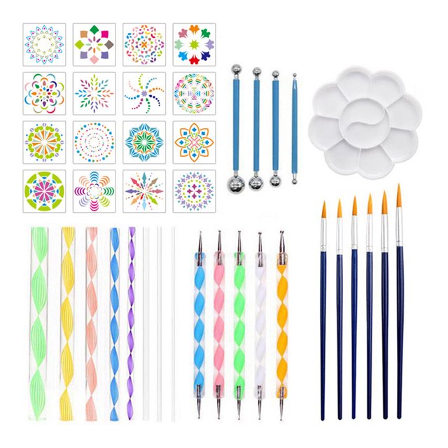 40 piezas de herramientas de punteo de mandala plantillas de pintura DIY lápiz óptico de bola