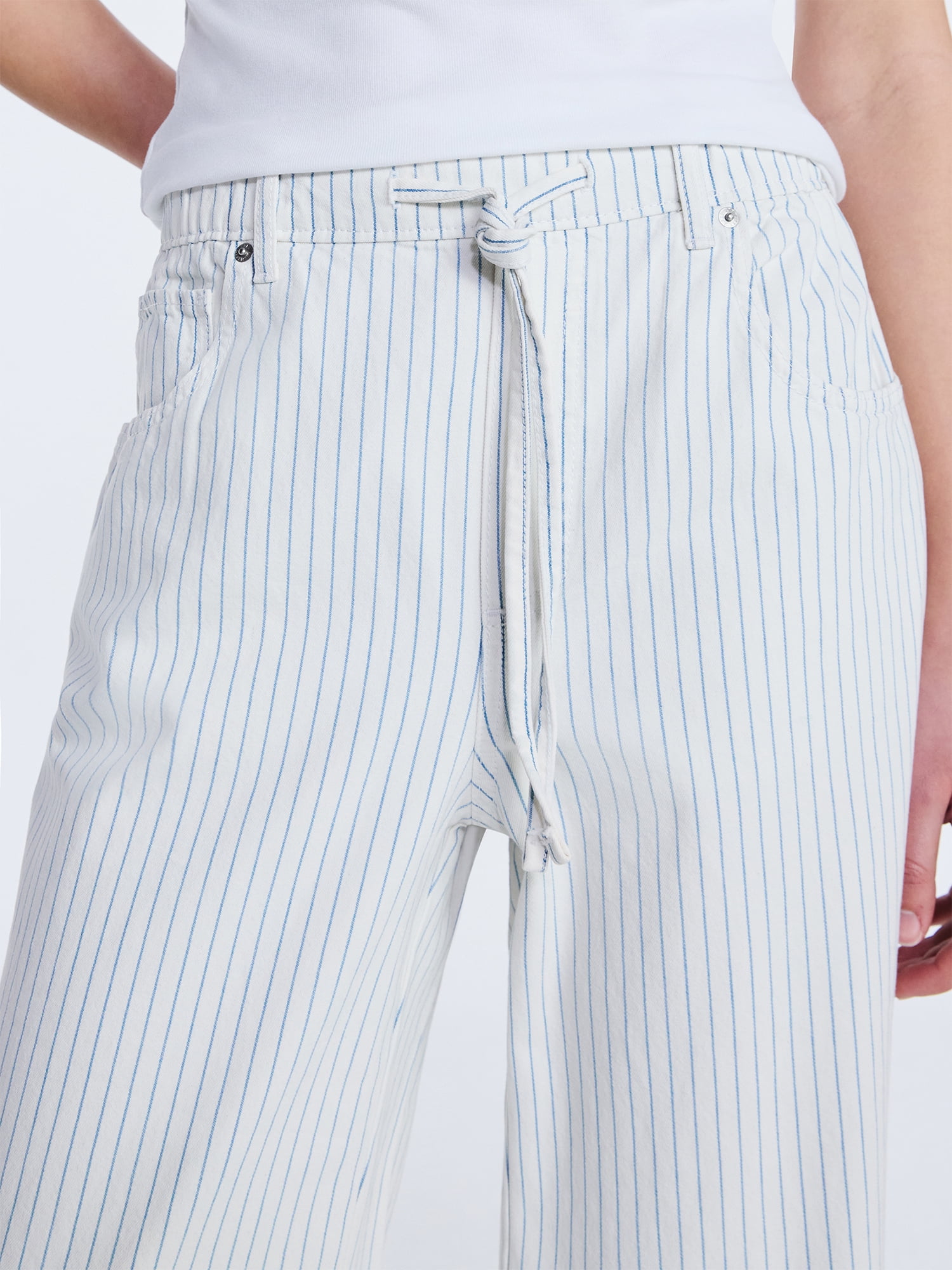 Free Assembly Women's and Women's Plus Striped Wide Leg Relaxed Jeans with Elastic Waist, Sizes XS-4X
