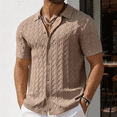 thumbnail image 5 of Men's Short Sleeve Knit Button-Down Shirt, Textured Cable Knit Polo Collar Casual Summer Shirt, 5 of 12