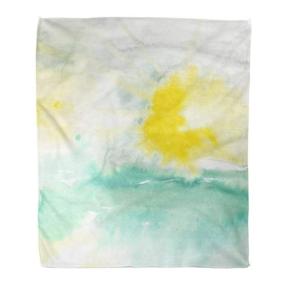 JSDART Throw Blanket 58x80 Inches Teal Abstract Watercolor Turquoise Yellow Sun Hand Blue Watercolour Artistic Warm Flannel Soft Blanket for Couch Sofa Bed