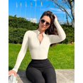 thumbnail image 2 of Women's 2 Piece Bodysuits Sexy Ribbed One Piece Zip Front Long Sleeve Tops Bodysuits, 2 of 3