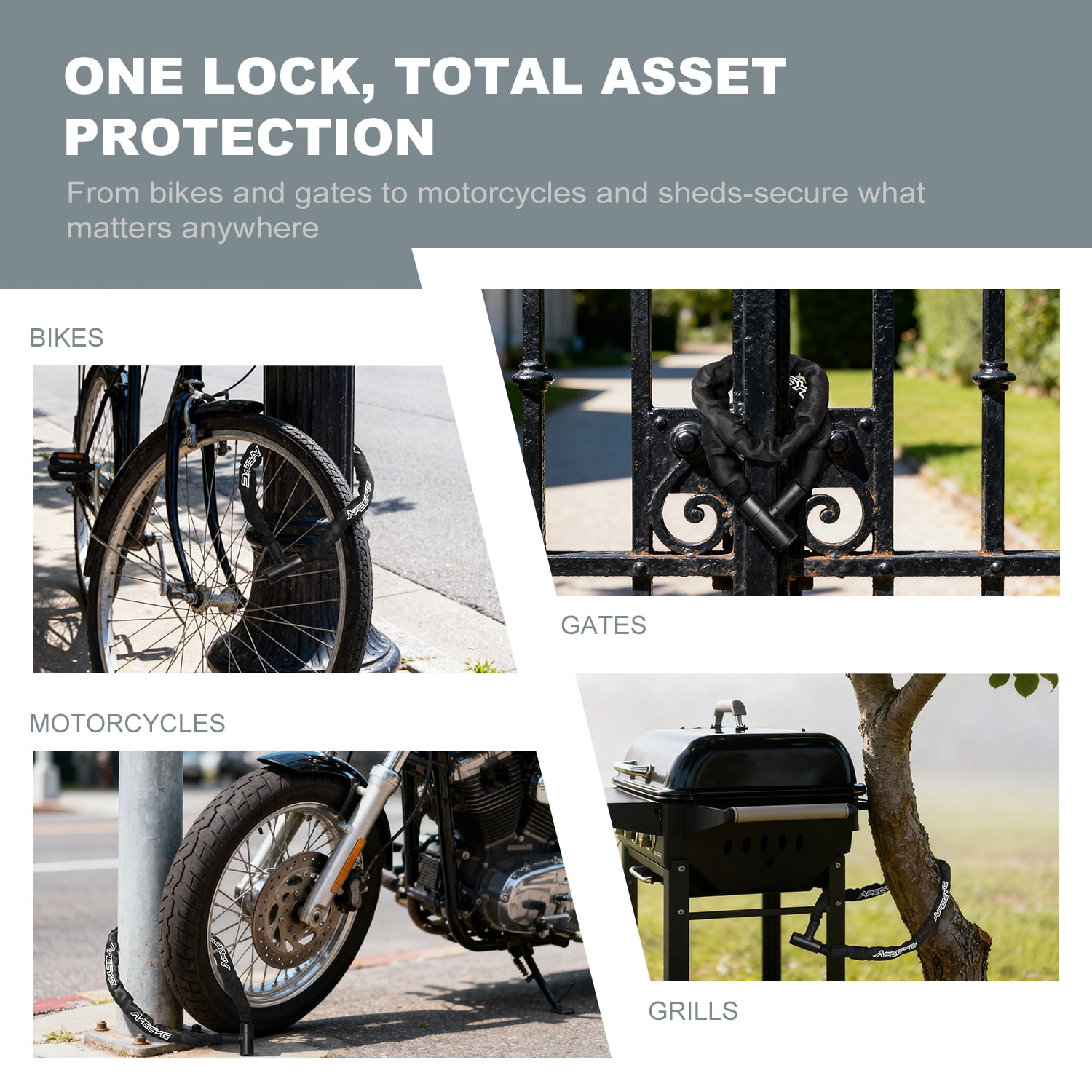 Apecyc 3.9FT Heavy Duty Bike Chain Lock, 8mm Security Bicycle Lock with Auto-Shutter & 2 Keys for Motorcycle, Gates, Sheds