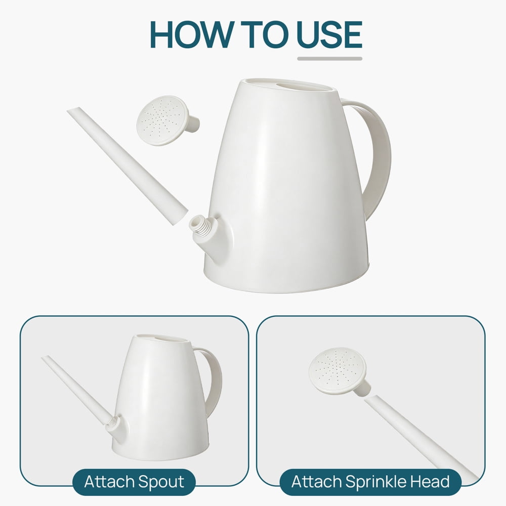 Plastic 1.8-liter Watering Can with Detachable Spout and Sprinkler Head for Easy Handling, White