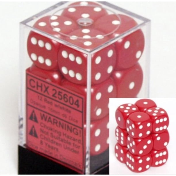 Juego de dados Chessex D6 rojo opaco con blanco de 16 mm (12 dados)