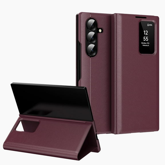 Dteck Case for Samsung Galaxy Z Fold 7,Smart Viewing Window Case Luxury Business Leather   PC Card Slot Stand Cover for Galaxy Z Fold 7