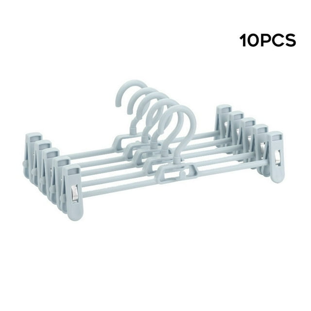 10pcs Pants Hangers Plastic Space Saving Non-Slip Skirt Hangers with Clips