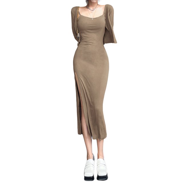 Txlixc Vestido de mujer de moda medio largo con tirantes sin mangas de color sólido y tirantes de hombro delgado Txlixc moda