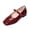 Red_028, variant on Women’s Patent Leather Mary Jane Flats, Rhinestone Strap Square Toe Dress Shoes Low Flat Walking Footwear Black 5（EU-35）