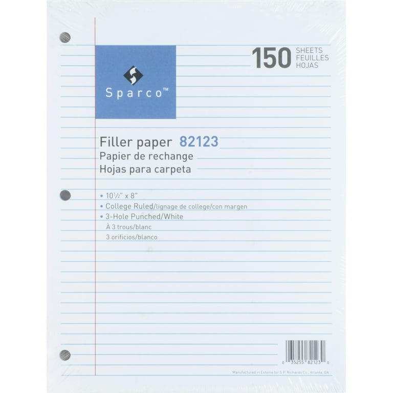 Sparco 3-hole Punched Filler Paper - 200 Sheets - College Ruled - Ruled Red Margin - 16 lb Basis Weight - 8 Sparco 3-hole Punched Filler Paper - 200 Sheets - College Ruled - Ruled Red Margin - 16 lb Basis Weight - 8