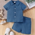 thumbnail image 2 of Splozh Boys Spring Outfits Little Boy Linen Set Simple Solid Color Shirt Shorts Two Piece Set Summer Short Set Navy,4-5 Years, 2 of 5