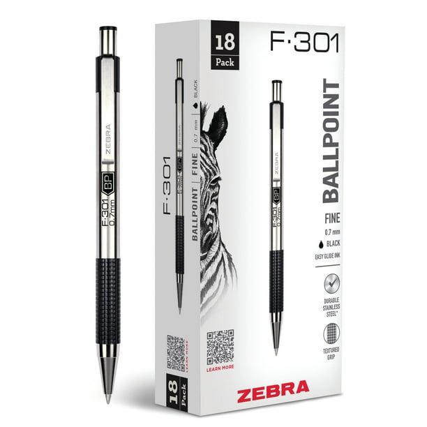 Bolígrafo Zebra F-301 de tinta negra de punta fina, paquete de 18