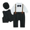 thumbnail image 2 of KYAIGUO Baby Boys Dress Clothes Formal Wedding Outfits Toddler Detachable Suspender Pants+ Bow Tie + Shirt+hat+vest 5-Piece Infant Gentleman Suits, 2 of 8
