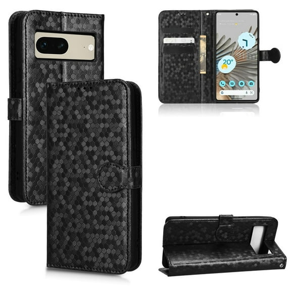 SaniMore Wallet Case for Google Pixel 8, Glitter PU Leather Case Polka Dot Card Slots Cash Pocket Kickstand Removeable Wrist Strip Magnetic Clasp All-around Protective Cover, Black