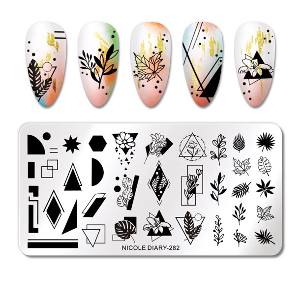 NICOLE DIARY French Line Flower Nail Stamping Plates Mujeres abstractas Face Snake Pattern Nail Art Stamp Stencil Herramientas de impresión Tan Jianjun unisex