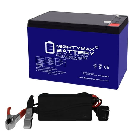 12V 10AH GEL F2 Replacement Battery Compatible With eZip 400 E-400 E400 Scooter + 12V Charger