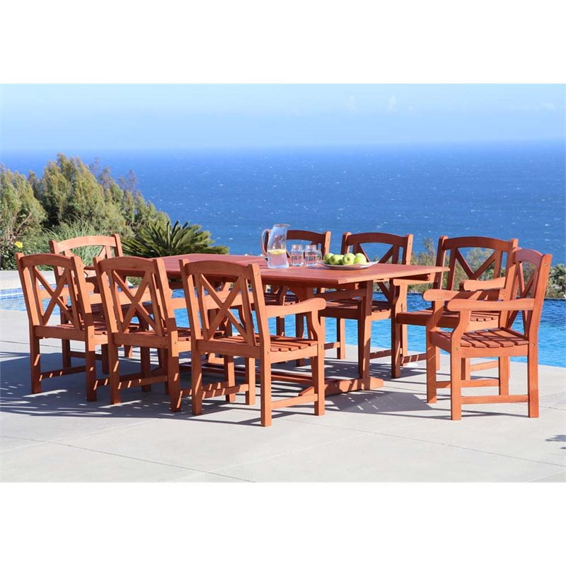 Malibu Outdoor 9piece Wood Patio Dining Set with Extension Table