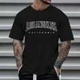 thumbnail image 3 of Camiseta informal de manga corta con estampado de letras para hombre, cuello redondo, poliéster y spandex, estilo informal, fácil de combinar con vaqueros y pantalones cortos, 3 of 6