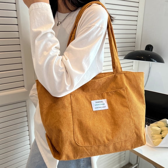 Minimalist Solid Color Tote Bag for School, Student, College Tote Shoulder Bag for Women Winter Casual Handbag Everyday Carryall, Brown
