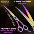 thumbnail image 5 of Professional 9.5-inch Curved Afro and Beard Barber Shears - Rainbow Finish, Rainbow Hair Cutting Shears with Adjustable Tension Screw, Precision Curved Blades, Offset Ergonomic Handle, Salon & Pet Gr, 5 of 10